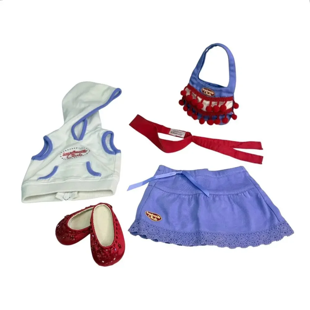 American Girl Club Hooded Tee Outfit Doll Purse Shoes Scarf Skirt Hoodie Top Vtg